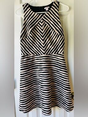 Xhilaration Black and Cream Strapless Stripe Fit-and-Flare Dress